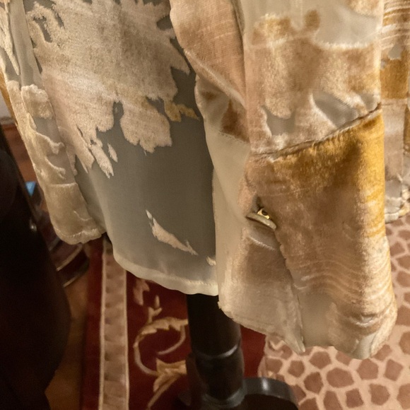 HOLIDAY Escada Silk Sheer Gold Velvet Burnout Tunic - Picture 5 of 9